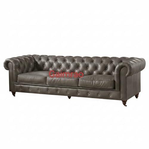 Image of Classic Leatherette Chester Sofa Set Button Tufted, Classic Style Sofa Set for Living Room, Office, and Hallway Colour (Grey Leatherette, 3+2 = 5 Seater Sofa)
