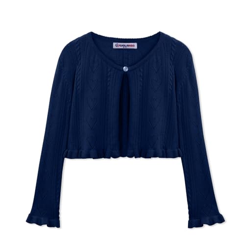 Girls Cotton Knit Shrug Cardigan – Long Sleeve Heart Pattern with Ruffle Hem
