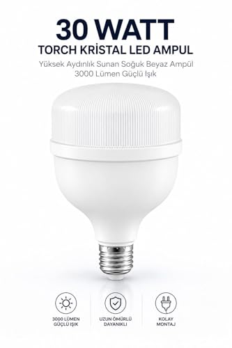 Led Ampul, 30 W Torch Kristal Yüksek Aydınlık Sunan Soğuk Beyaz Ampül 3000 Lümen Güçlü Işık