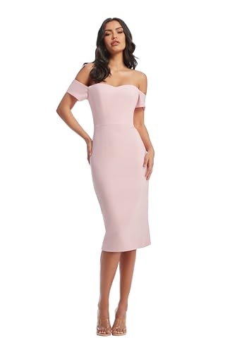 Dress the Population Women's Bailey Off the Shoulder Sweetheart Bodycon Midi Sheath Dress