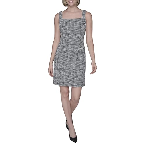 Image of Karl Lagerfeld Women's Sleeveless Square Neck Metallic Knit Tweed Sheath Mini Dress