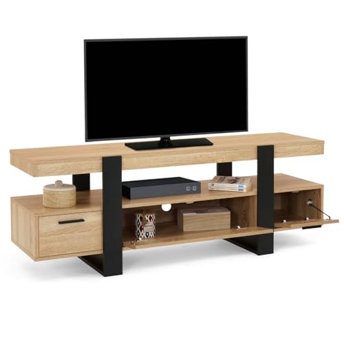 IDMarket - Meuble TV 140 cm Phoenix avec tiroirs Bois et Noir – Image 5