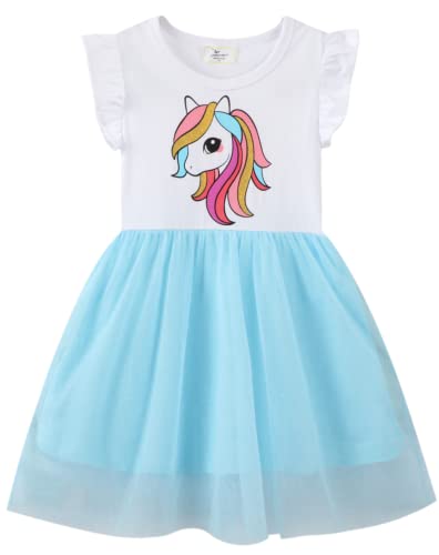 Little Girls Short Sleeve Cotton Casual Dress Cartoon Appliques Playwear Basic Shirt Jersey Dresses