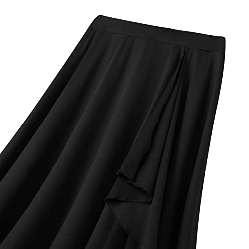 Hularka Women's Elegant Long Maxi Dance Skirt Ballroom High Low Ruffle Ballet Dance Skirt Black Medium #TOP5