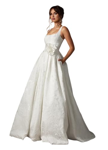 Poliprom Bridal Dresses for Bride 2026 White Jacquard Satin Square