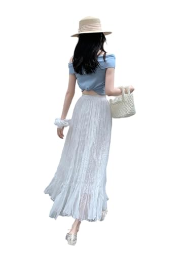 Pulcykp Women Pleated Chiffon High Waist A-Line Skirts Summer Thin Beach Big Swing Solid Umbrella Skirt3