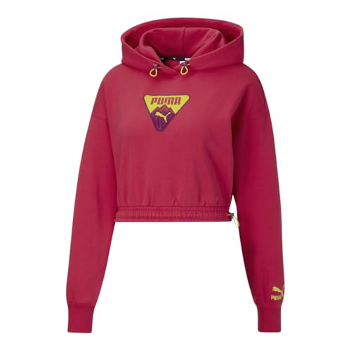 Sweat à capuche court PUMA Ski Club rose rouge en taille L pour femme