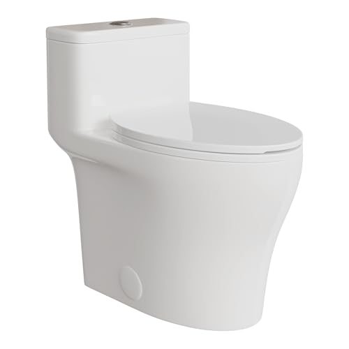 Compact One-Piece Toilet, ADA Comfort Height Elongated Bowl with Soft-Close Seat & Top Dual Flush...