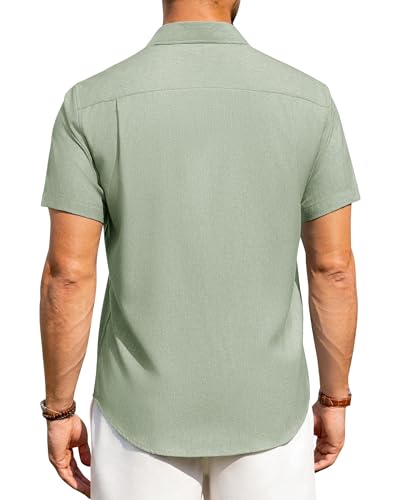 Image of Alimens & Gentle Mens Linen Shirts Short Sleeve Button Down Shirts Wrinkle Free Casual Vacation Beach Summer Tops
