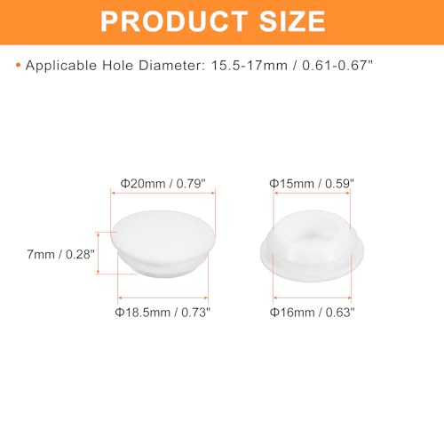 Image of uxcell 26 Pcs Silicone Plugs, Rubber Round Snap in Locking Hole Plugs for 15.5-17mm Hole, Hole Stoppers Waterproof Hole Plug for Metal Tube, Furniture End Caps Inserts, White