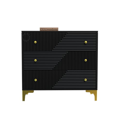 Image of Wooden Chest of Drawers | 3 Drawers Dresser Console Cabinet for Bedroom, Living Room, Drawing Room & Office | Multipurpose Storage Sideboard | HDMR Premium Wood & Iron, Black