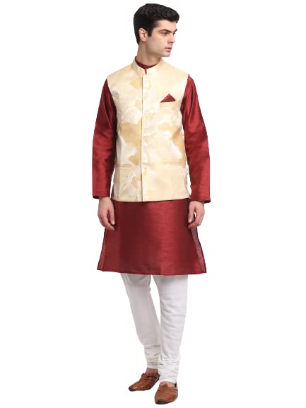 neudis Men Beige Jacquard Dupion Silk Nehru Jacket N21MNJ-8648BG-picture-27