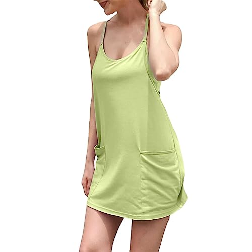 Image of UNIANKIYA Womens Workout Romper Dress with Shorts Underneath Sleeveless Spaghetti Straps Athletic Outfits Casual Vacation