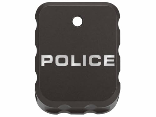 NDZ Performance Brass Magazine Base Plate for Canik TP9 – Armor Black Cerakote Finish – Laser Engraved – Fits TP9SF, TP9SFX, TP9 Elite SC – Silver Fill – Police 1 Line Text