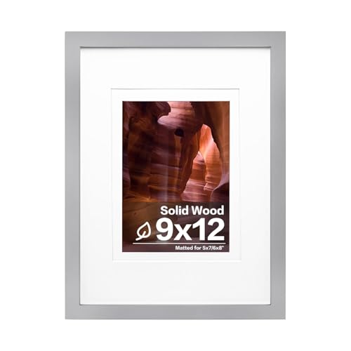 Egofine 9x12 Picture Frame Made of Solid Wood with Plexiglass, Display Pictures 5x7/6x8 with Mat or 9x12 without Mat, for Tabletop and Wall Mounting Photo Frame, Light Gray