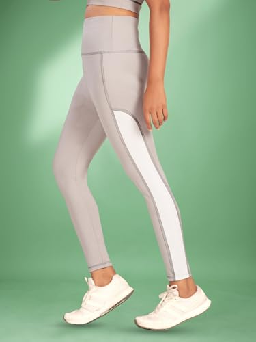 Image of Women's Polyester Blend Yoga Pants with High Rise Waist Stretch Fit Design Side Patti Slim Fit Style and Standard Length | Workout Track Pants | Joggers for GymRunning | Sports Top
