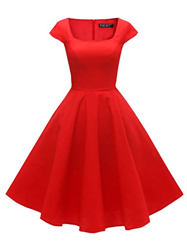 PUKAVT Women's Cocktail Dress 1950s Retro Swing Dress Red L