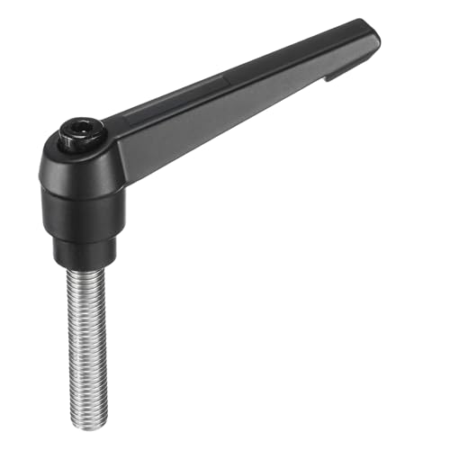 Image of uxcell Adjustable Clamping Lever Handle M12 x 50mm Metric 304 Stainless Steel Male Threaded Stud Hand Knobs Push Button Ratchet Rotating Screw Handles Bolts with Locking Lever Black