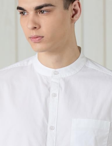 Image of Amazon Brand - Symbol Men's Cotton Shirt | Chinese Collar | Casual | Plain | Full Sleeve | Summer - Regular Fit (Available in Plus Sizes)