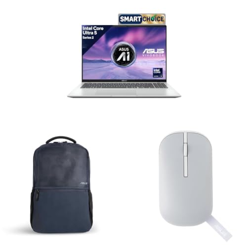 Image of ASUS Vivobook 16, Smartchoice, Intel Core Ultra 5 Series 2,16GB RAM,512GB SSD,FHD+16 inch,Win11,Office 2024,Silver + Laptop Bag and Mouse