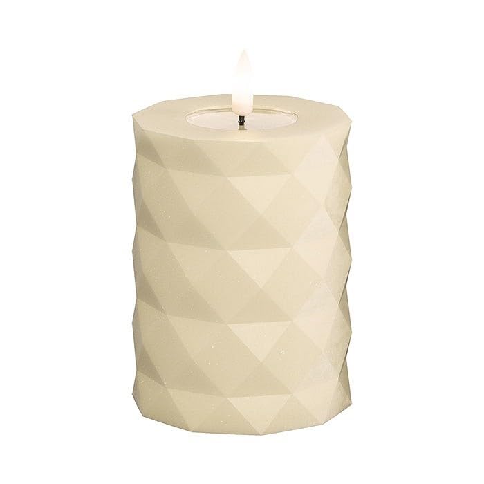 Deluxe Homeart Square Indoor Flameless LED Candle - Made from Real Wax & with Real Flame™ Technology - Battery Powered Candle with up to 400 Hour Battery Life (Cream, 7.5 x 10 cm)