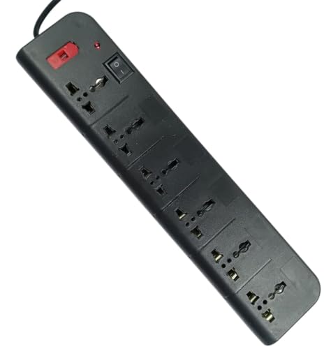 Image of Extension Board 10Amp Output 250 Volts with 2 Mtr Extension Cord & Surge Protector | Master Switch, Safety Shutter, 6 International Sockets | Multi Plug Travel Adapter