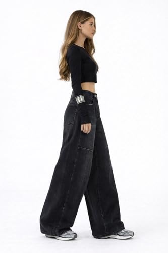Image of ODDMONEKY Baggy Jeans for Women || Korean Jeans for Women || Wide Leg Korean High Waist Baggy Denim Pants (Wjeans-7)