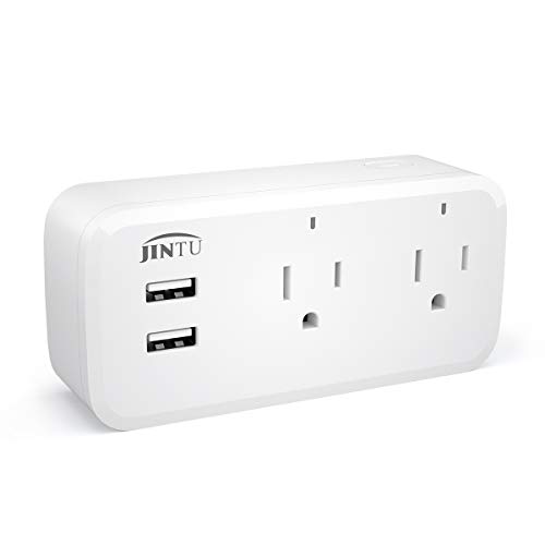 Smart Plug, JINTU Dual WiFi Socket Outlet 2 USB Charger Work with Alexa, Google, Remote Control by Smartphone, Voice Control, No Hub Required, Overload Protection
