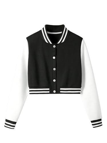 Verdusa Women's Bomber Jacket Long Sleeve Varsity Jackets Crop Baseball Outerwear