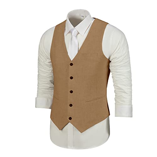 Mens Suit Set Linen Beach Wedding Two Pieces Formal Elegant Summer Prom Dinner Vests Pants for Men2