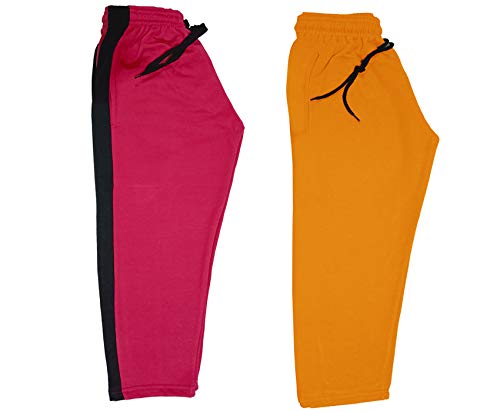 Image of IndiWeaves Kids Unisex Solid Fleece Warm Track Pants Winter Lower for Boys & Girls (Mustard; Magenta; 8-9 Years) Pack of 2