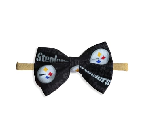 Image of Pittsburgh Football Newborn Baby Girl to Toddler Nylon Headband Bow - Made In USA