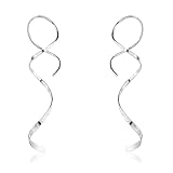 Handmade 925 Sterling Silver Spiral Threader Earrings Hypoallergenic Twisted Curved Drop Dangle Earrings Pull Through Earrings for Women Trendy Fashion-Long Silver