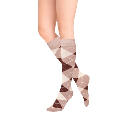 Image of Benefeet Womens Knee High Striped Checkered High Knee Socks Cotton Long Sports Tube Socks