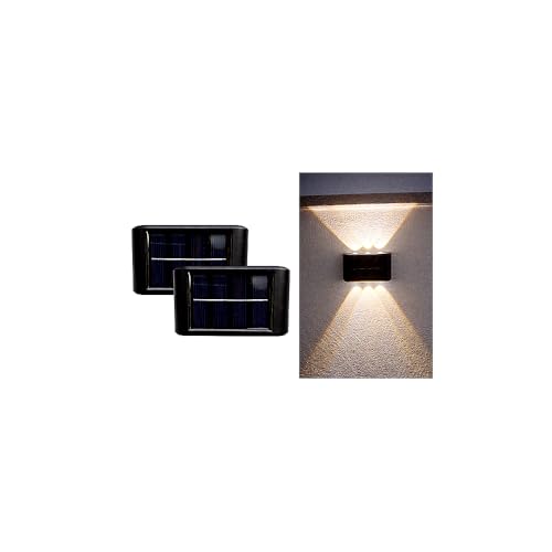 Kit 2 x Luminária Solar LED Arandela Externa 6 Fachos de Luz, Sensor Automático Dia e Noite, Compacta, Fácil Instalação – Iluminação para Jardim, Muro e Fachada