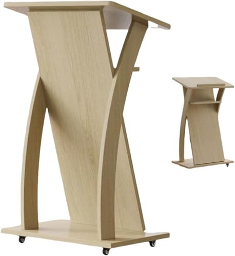 演台ビジネスデスク 演説台 司会台 キャスター付き、教会/教室用モバイル演台プレゼンテーション/講義/結婚式のスピーチ用の表彰台、木製 (60*40*106cm,ゴールド色(18mm無垢材パーティクルボード))