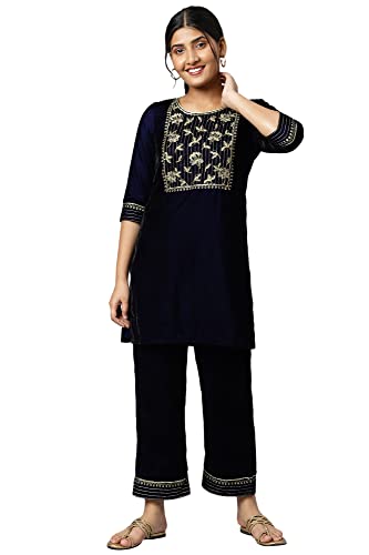 Image of Aurelia Women Cotton Embroidered Regular Kurta Set