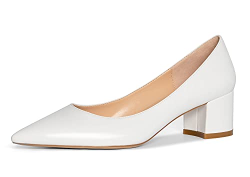 NobleOnly Women's Chunky Heels Slip-on Pumps Comfortable Leather Mid Heel Pointed Toe Block Office Classic Shoes 5 CM Heel2