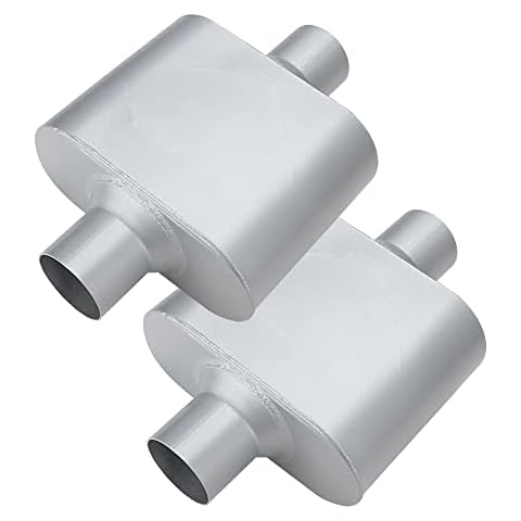 A-KARCK Single Chamber Muffler 2.5" Center Inlet 2.5" Center Outlet, 13" Overall Length Aluminized Steel Aggressive Sound Race Muffler (2 Pcs) Cover