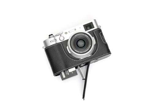Demi housse caméra Fujifilm X100V cuir noir véritable fait main