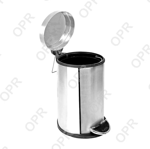 Image of OPR Stainless Steel Plain Pedal Bin With Plastic Bucket And Lid - Pack of 4 (7 Litre (8x12 Inch))
