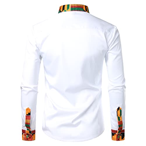 Chemise Dashiki homme imprimé patchwork vêtement africain blanc taille S