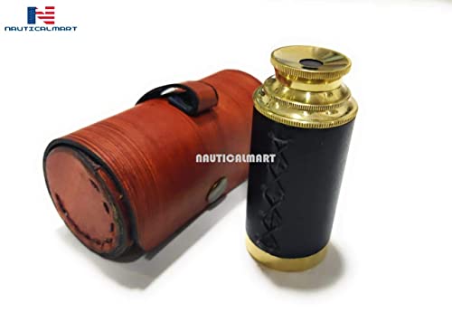 Nauticalmart 6" Handheld Brass Spyglass Telescope With Cylindrical Leather Brown Bag - Pirate Navigation Functional Telescope - Nautical Collectibles #TOP3