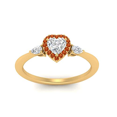 Image of 55Carat Choose Your Gemstone Halo Pear Accent Diamond CZ Ring Yellow Gold Plated Heart Shape Petite Engagement Rings Everyday Jewelry Wedding Jewelry Handmade Gifts for Wife US Size 4 to 12