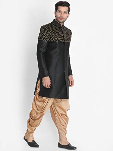 Image of VASTRAMAY Men's Beige Silk Blend Sherwani Set