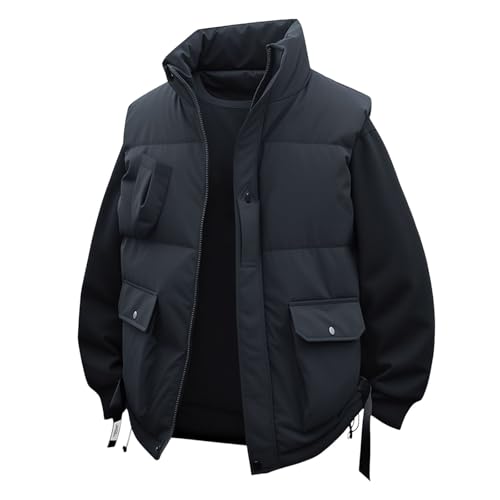 YOSUWOAI Chaleco de plumón para hombre, de color liso, acolchado cálido, para invertir, cómodo al aire libre, con cremalleras, chaleco para correr, bolsillos, chaleco de transición sin mangas, chaleco