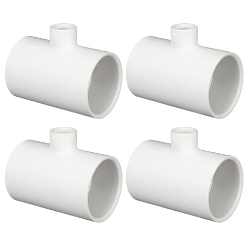 Innconee 4 Pack 402 Series PVC Pipe Fitting Tee, Schedule 40, White, 2' Socket x 1/2' NPT Female Durable PVC Connector Pipe Fitting for Pool Plumbing Water Systems and DIY Project