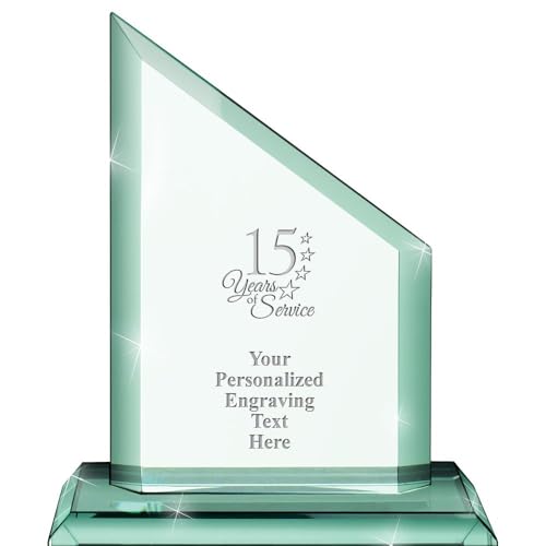 6.5" 15 Years of Service Custom Engraved Trophy - Ivy Jade Crystal - Years of Service Award for Employees - Corporate Awards - Personalized Engraving