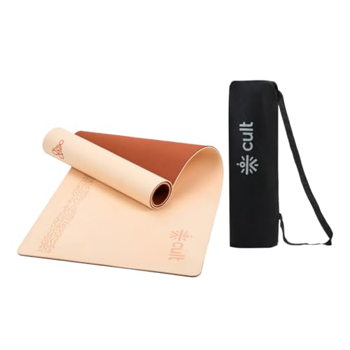 Image of CULT TPE Yoga Mat 6mm with Carry Bag & Strap - Eco-Friendly, Non-Slip, Lightweight & Durable Exercise Mat for Yoga, Pilates, Meditation & Home Workouts - Beige Pink