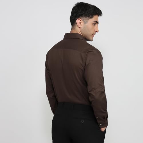 Image of Raymond Men Slim Fit Solid Pattern Pure Cotton Semi Cutaway Collar Full Sleeve Formal Shirt